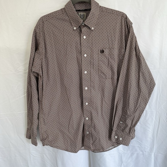 Cinch Other - CINCH Shirt Western Men's Small‎ Khaki Geometric Cotton Long Sleeve Button-Down